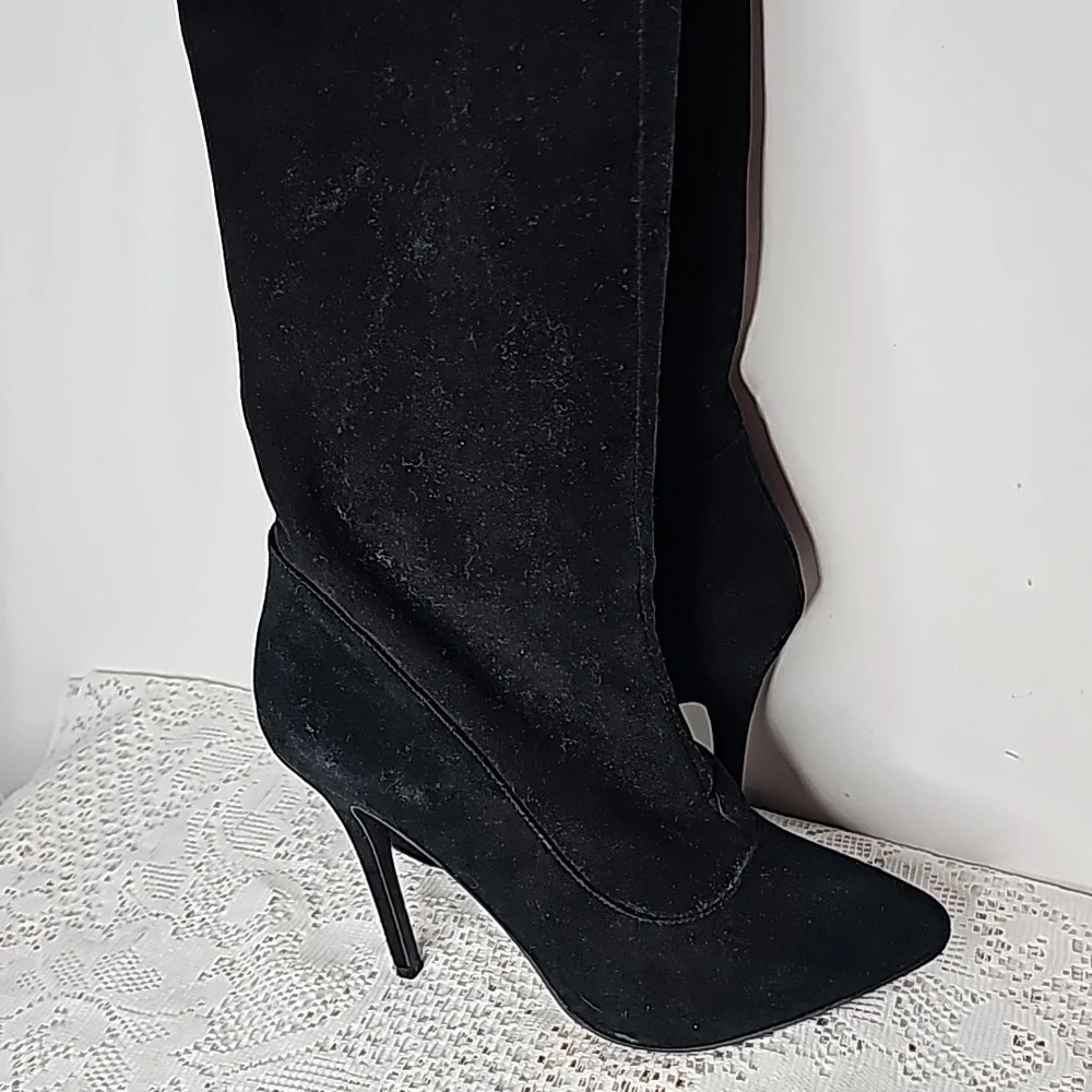 ABS Allen Schwartz Maraeah studded suede over the knee thigh high black boots 10
